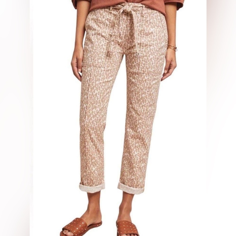 Anthropologie The Wanderer Pants 29 Leopard Print Cotton Linen Boho Chic
